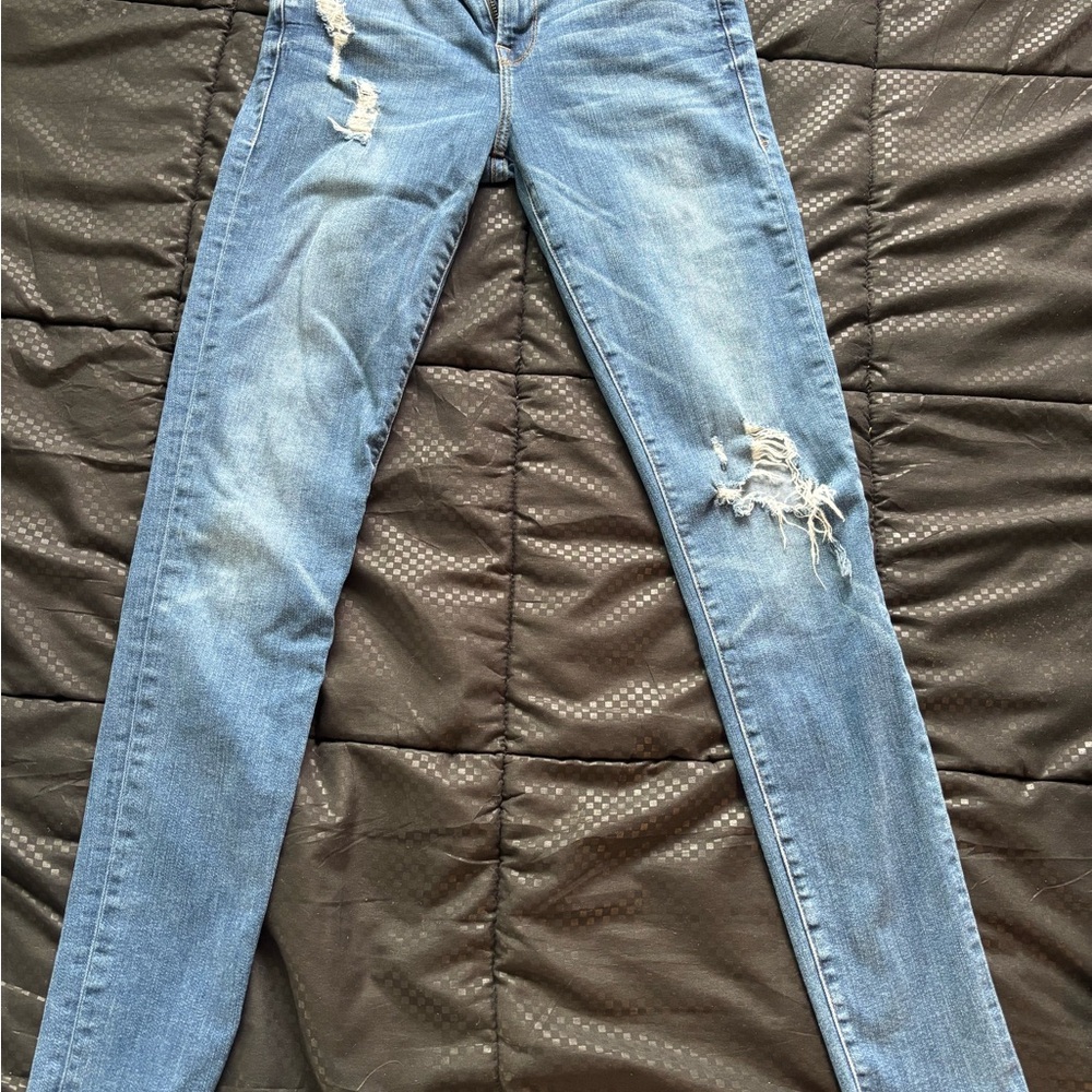 Frame Denim Sky Blue Ripped Skinny Jeans